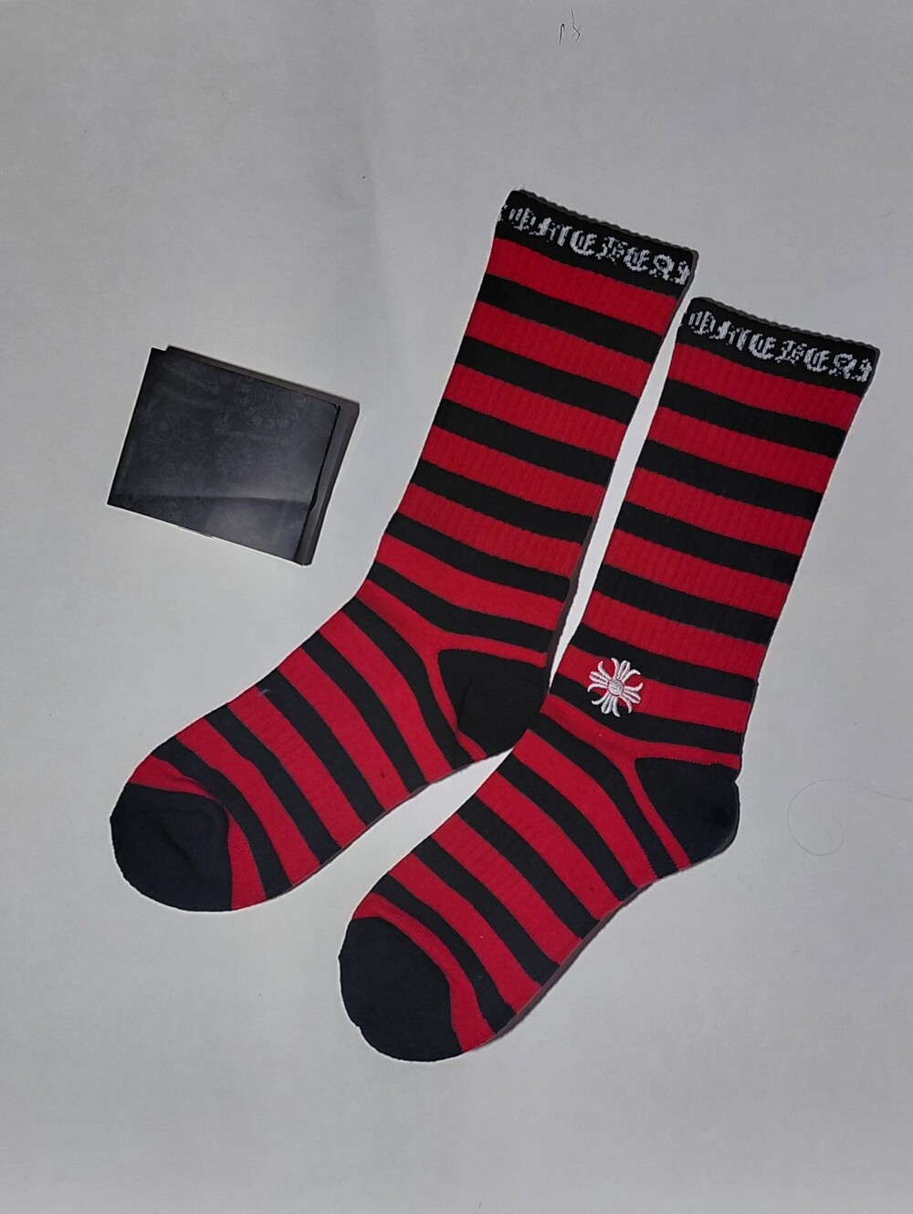 Chrome Hearts Red And Black Striped Crew Socks